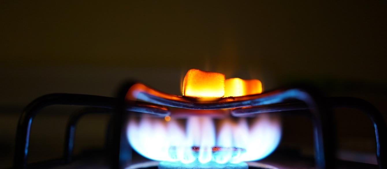 lit natural gas stove burner