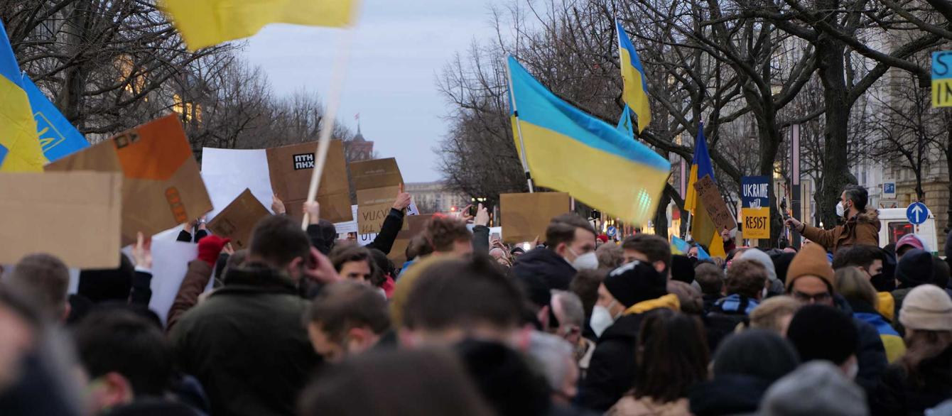 Ukraine solidarity protest with flags
