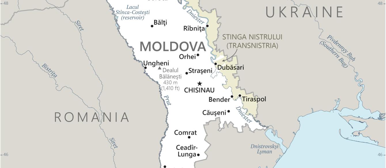 Moldova map showing major cities as well as parts of surrounding countries.
