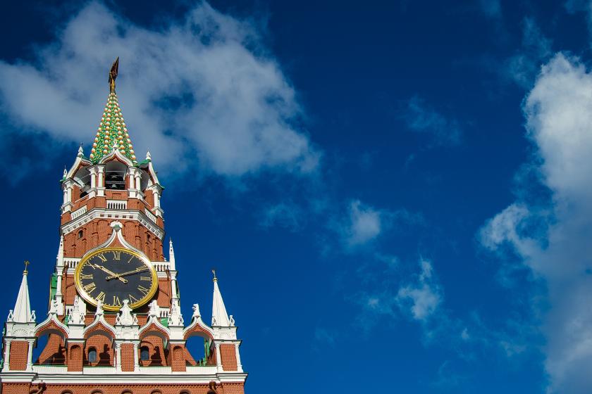 Kremlin clock tower against blue sky