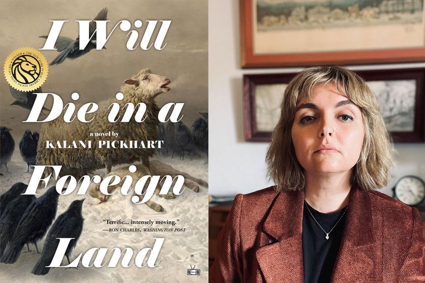 Left: cover of I Will Die in a Foreign Land, by Kalani Pickhart. Right: Kalani Pickhart.