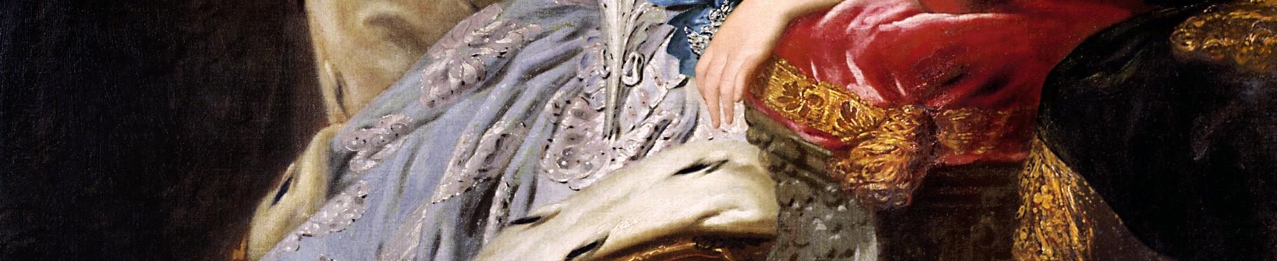 detail of a portrait of a woman dressed in white showing the lap