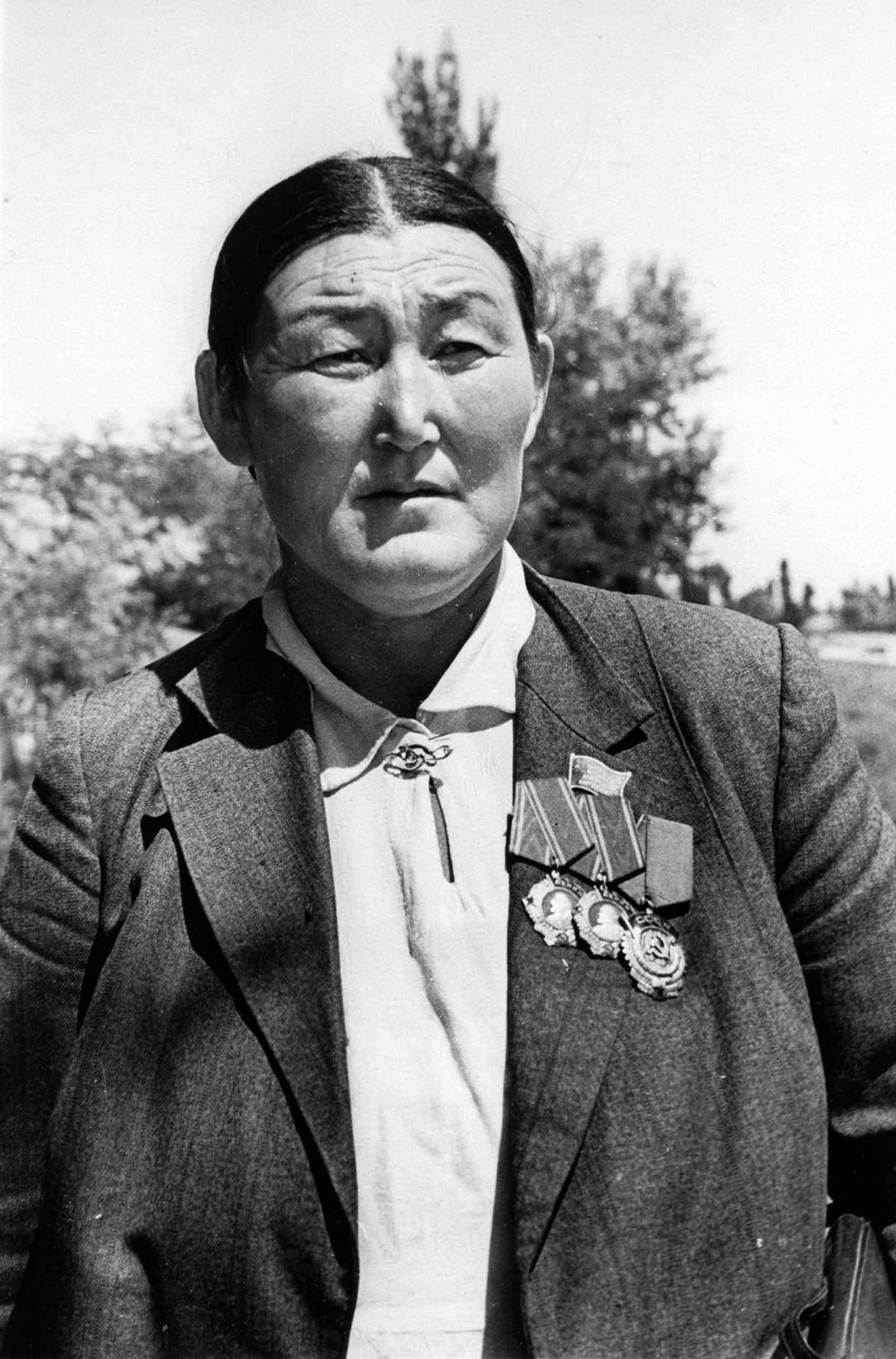 Kirgiz woman with medals on chest