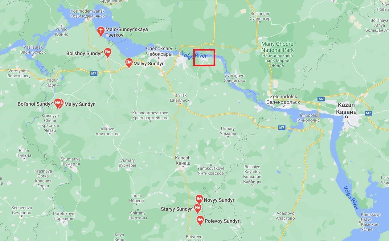 placemarks on Google basemap with Volga River