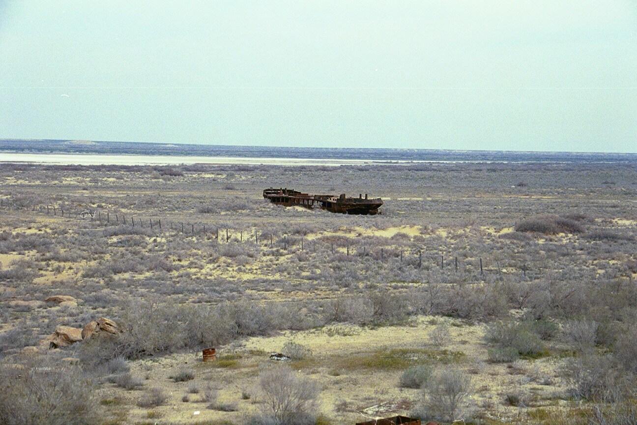 A stranded boat on the dried Aral Sea