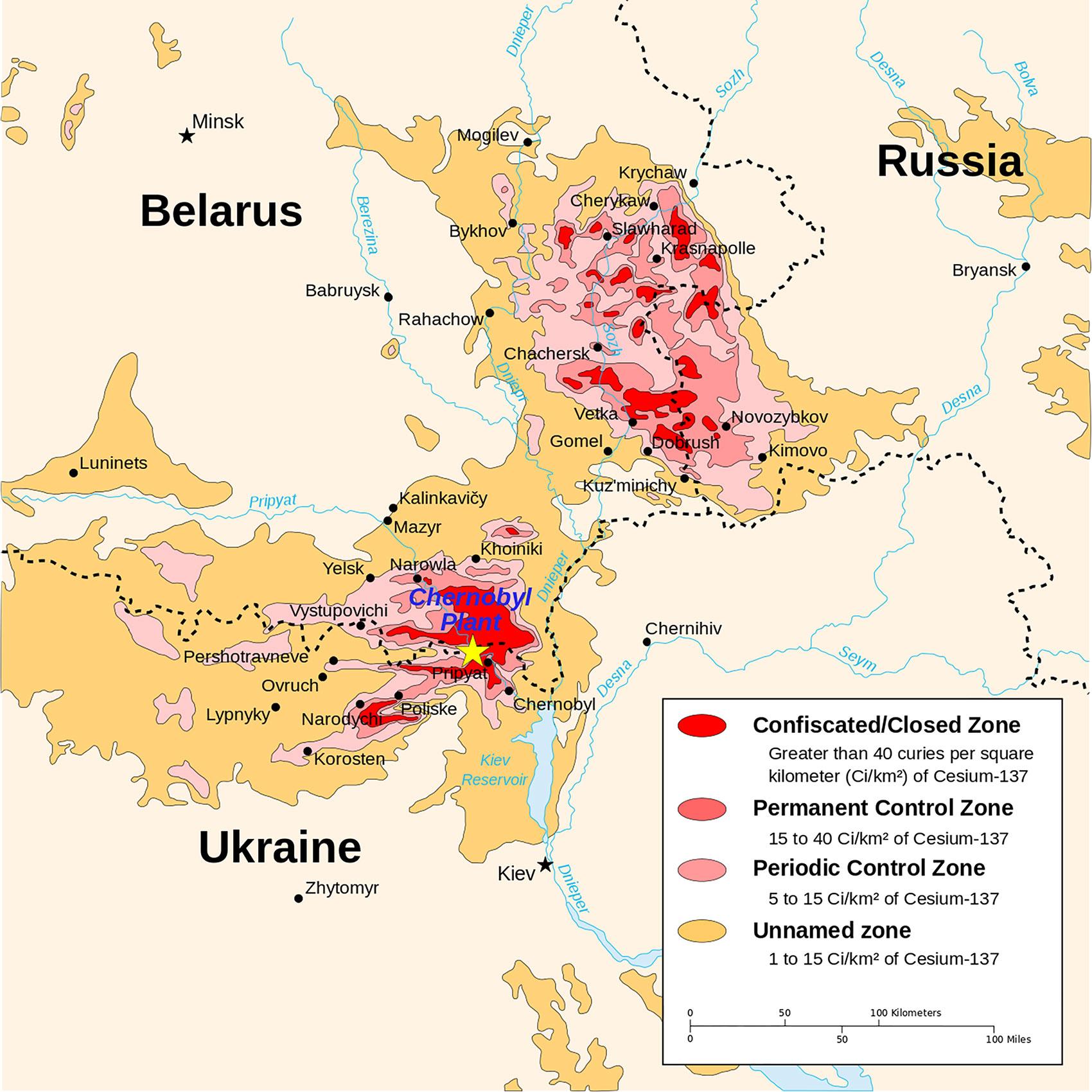 Map of Chernobyl radiation hotspots