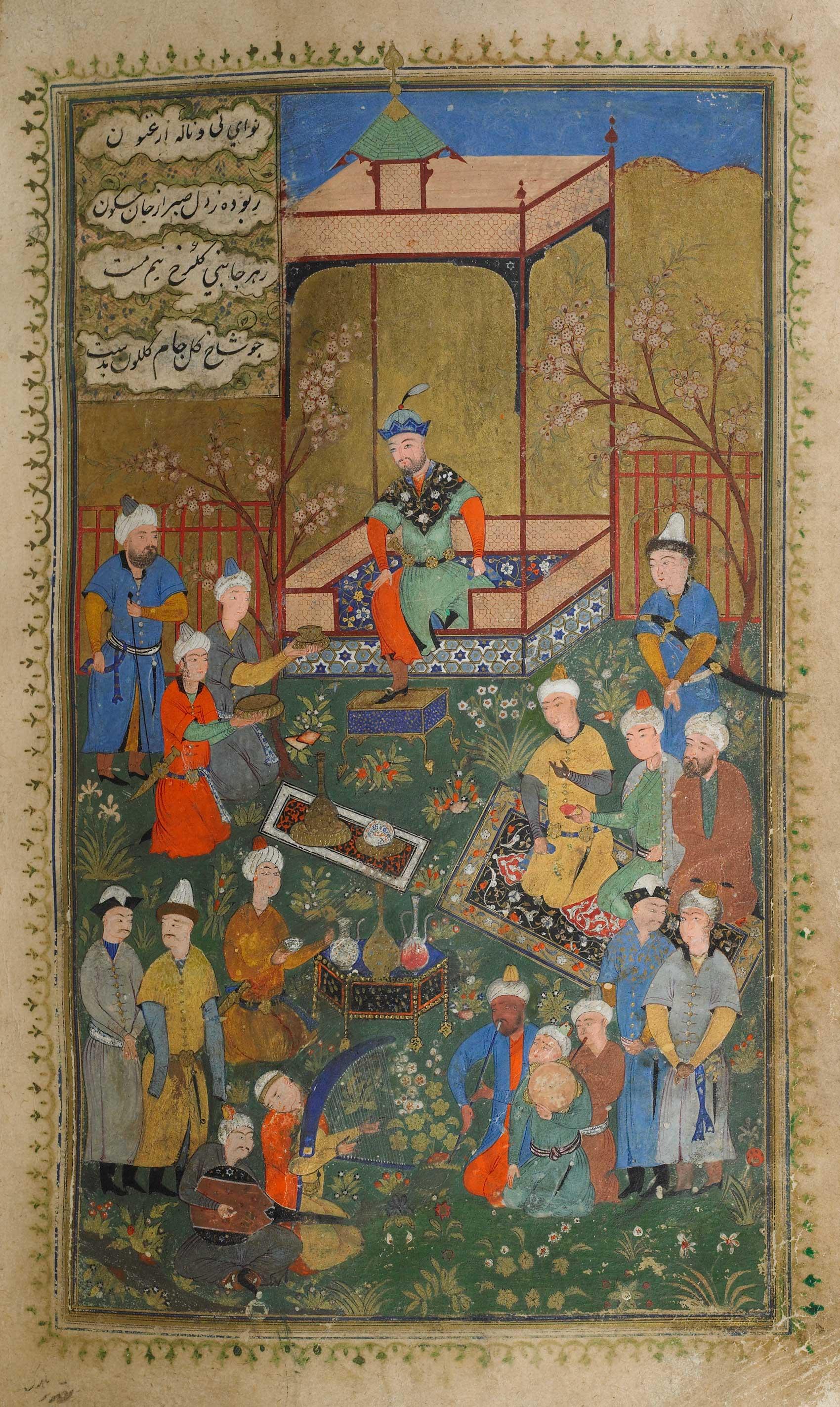 Timur holding court in a garden