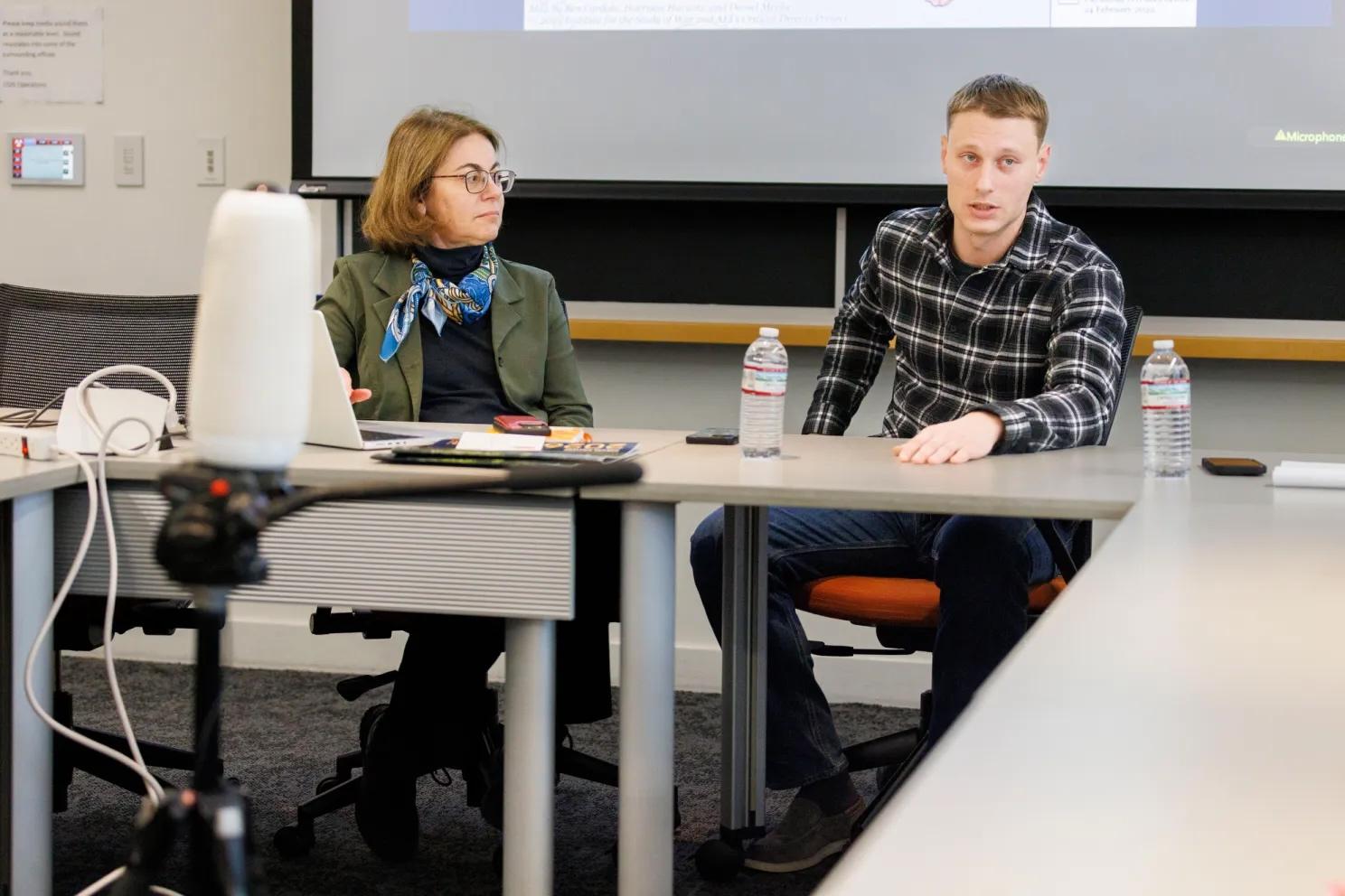 speakers Alexandra Vacroux and Yevhen Malik