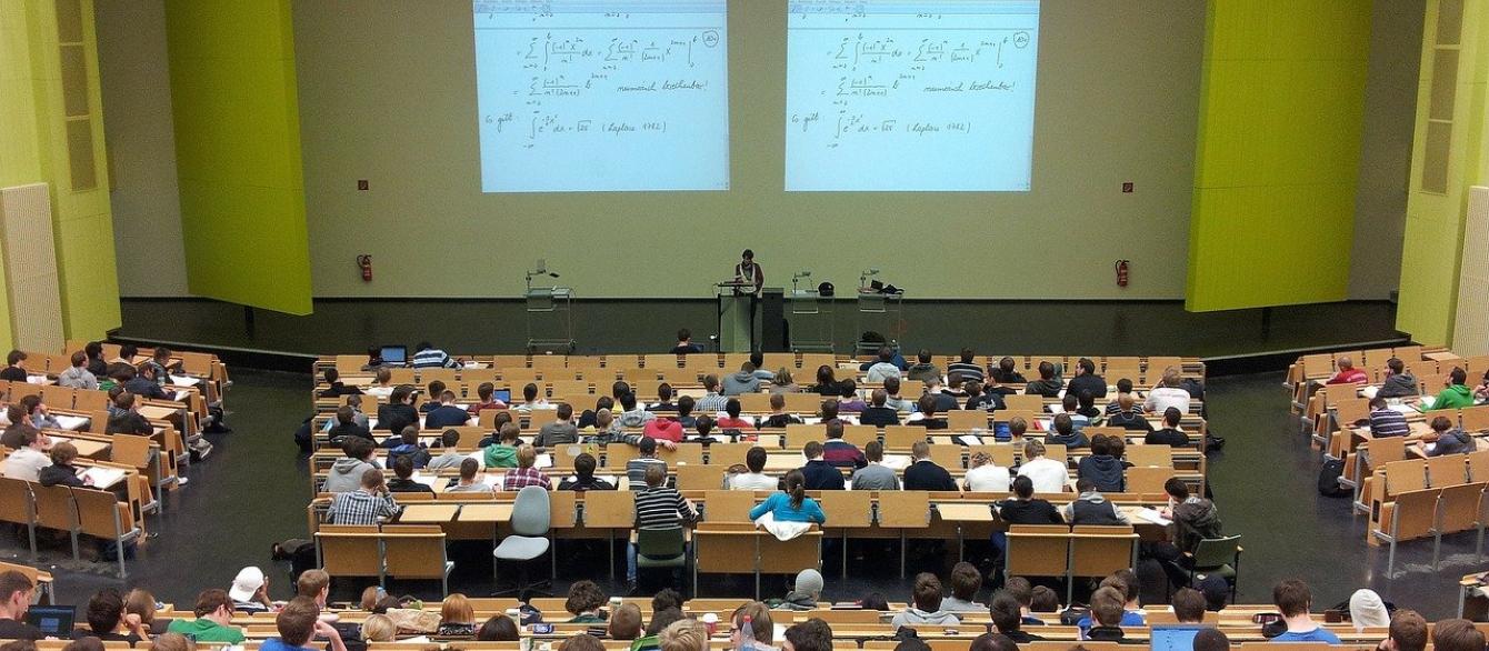 university lecture hall filled with students