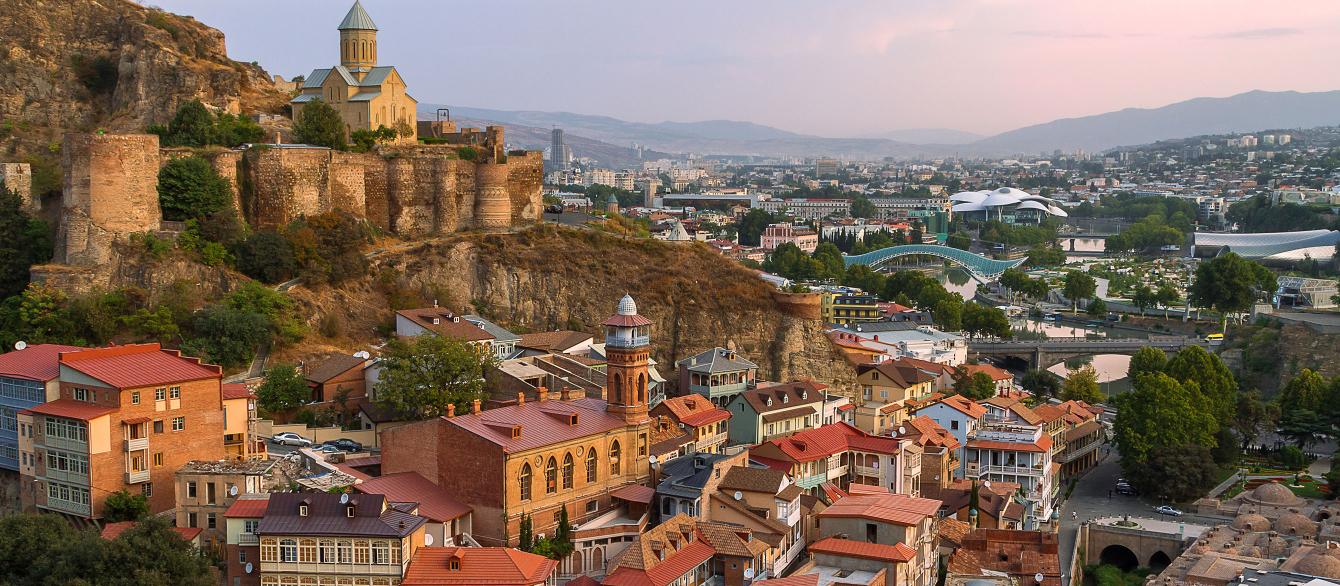 Skyline of Tbilisi and Narikala Castle, Tbilisi, Georgia