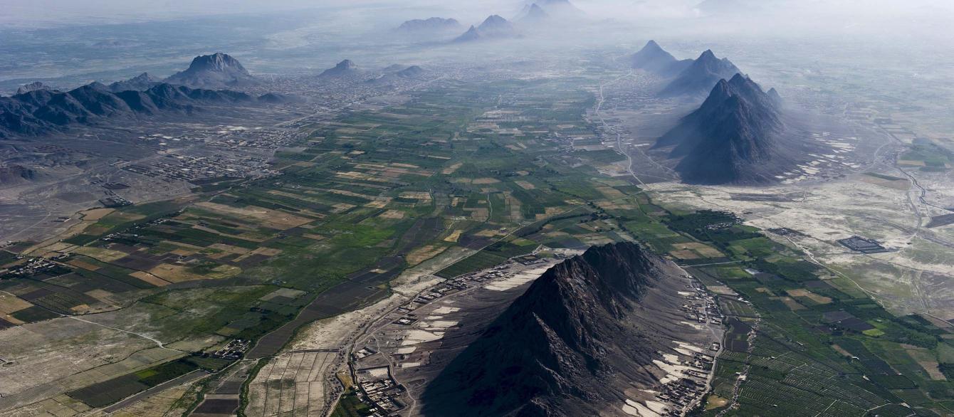 Aerial view over Afghan landscape.