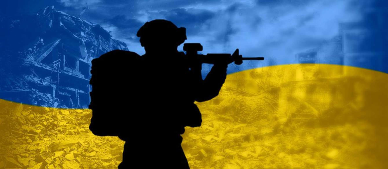 Ukraine colors with soldier overlaid