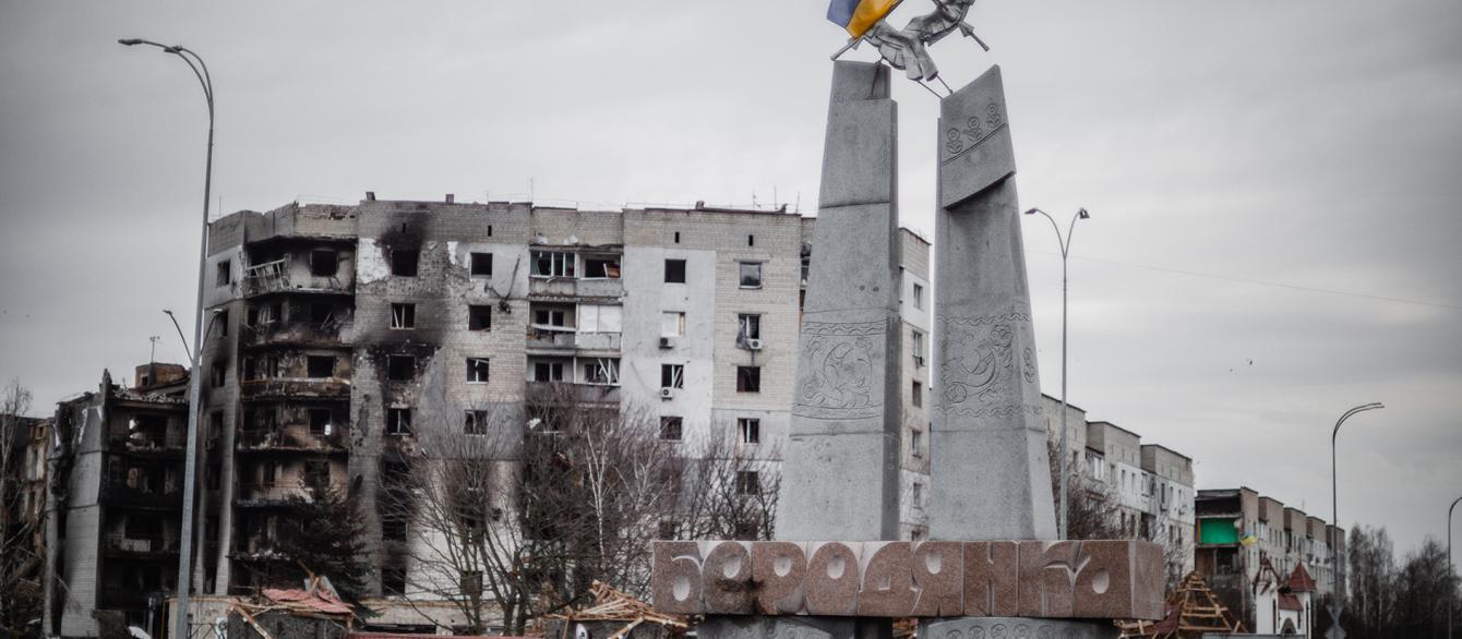 Shelled Borodyanka town in Ukraine