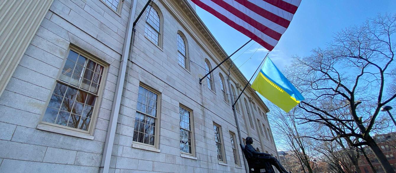 University Hall with U.S. and Ukrainian flags