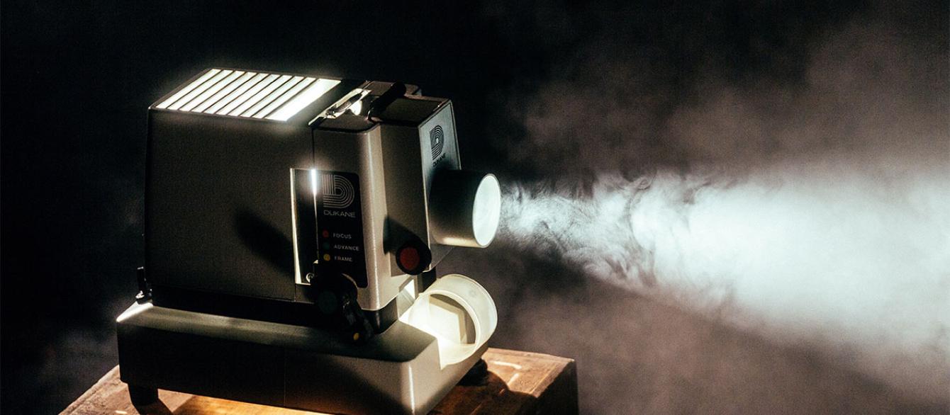 film projector in the dark