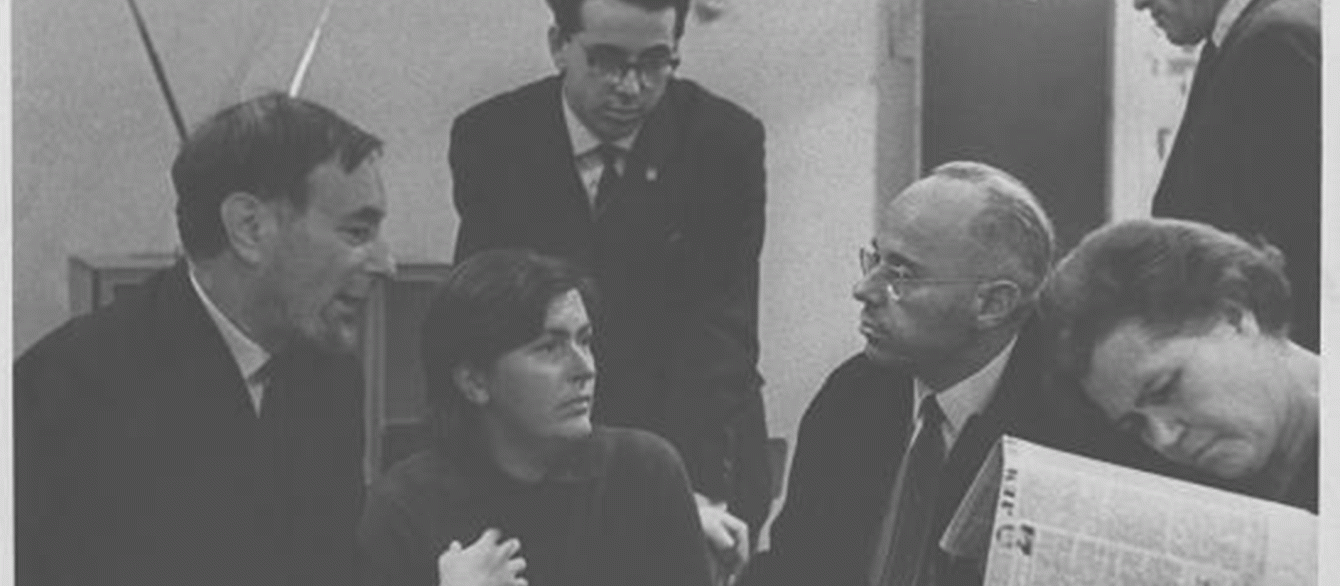 Stanisław Lem meeting with the Soviet science fiction authors in Leningrad, including Ilya Varshavsky, Arkady Strugatsky, Ariadna Gromova. Circa early 1960s.