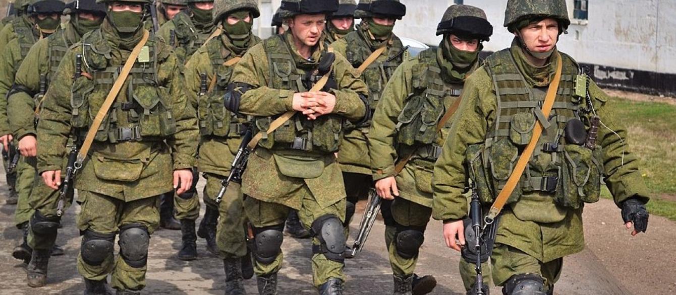 Armed men believed to be Russian soldiers in Perevalne, Crimea, March 2014