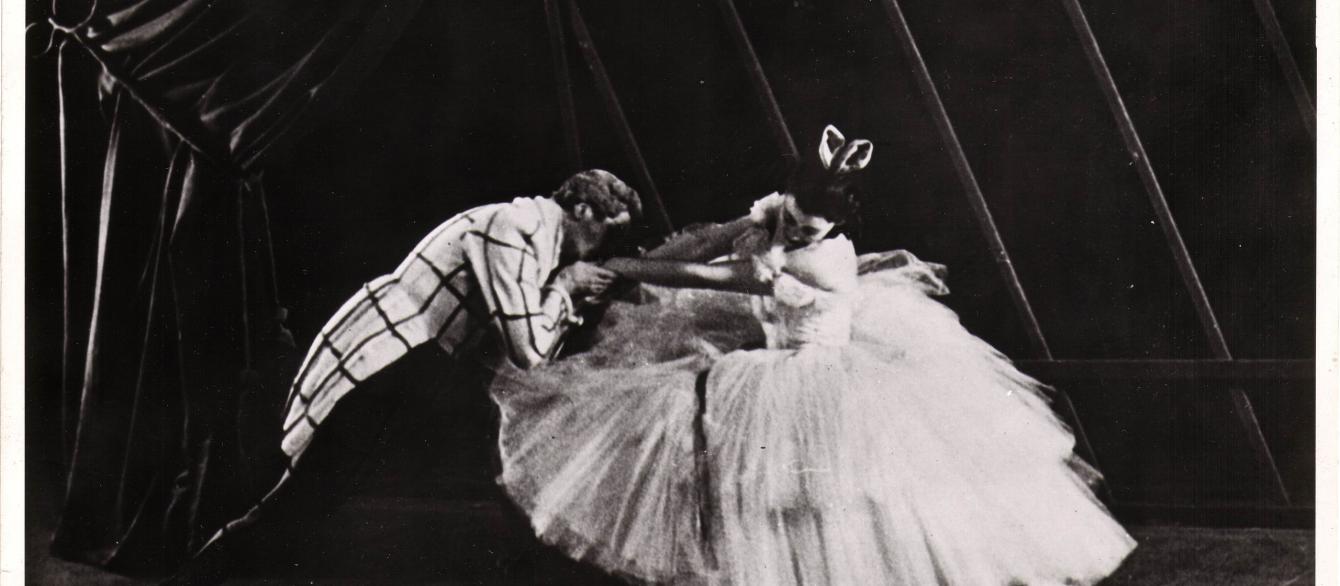 Black and white photo of ballet dancers Nina Youshkevitch and Kari Karnakovski