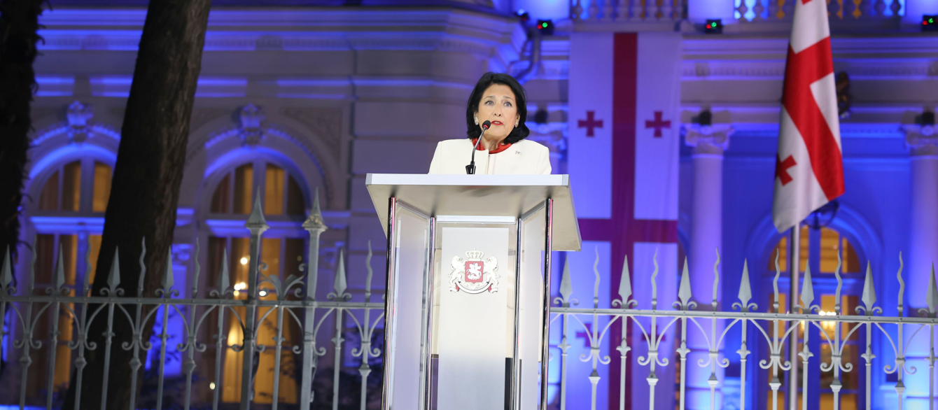 Salome Zourabichvili giving a speech at Orbeliani Palace on Independence Day. 26 May, 2024.