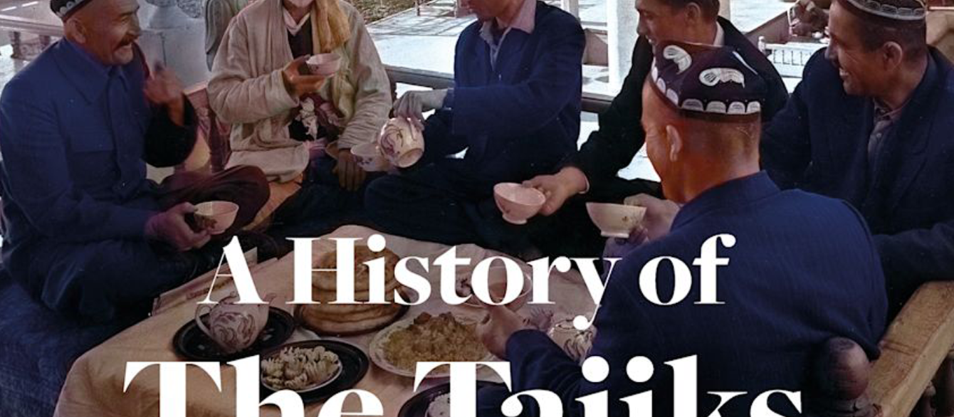From the cover of Folz's book, "A History of The Tajiks," a group of people gather around a table.