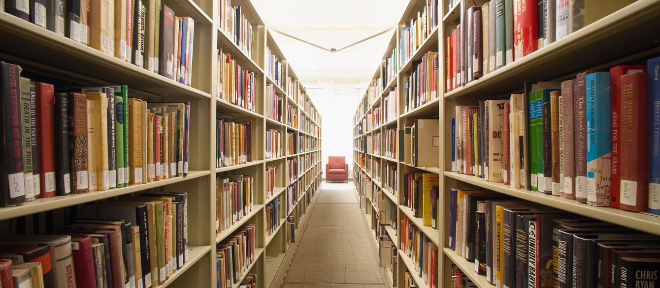 library shelves full of books