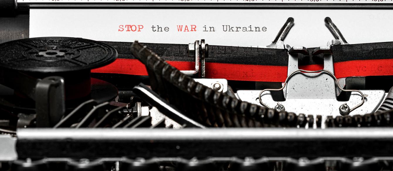 typewriter typing Stop War in Ukraine