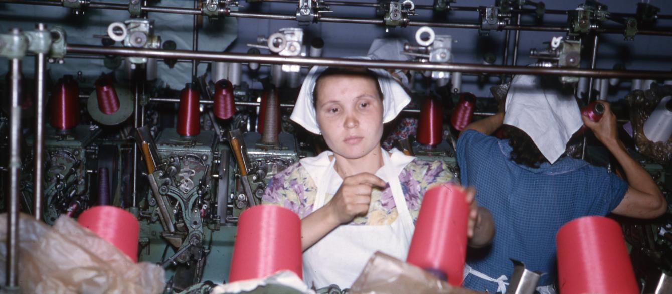 a women in the manufactory of yarn