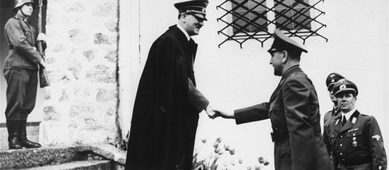 Adolf Hitler greets Ante Pavelić, leader of the Croatian puppet state, upon his arrival at the Berghof for a state visit. June 9, 1941. Berchtesgaden, Bavaria, Germany.