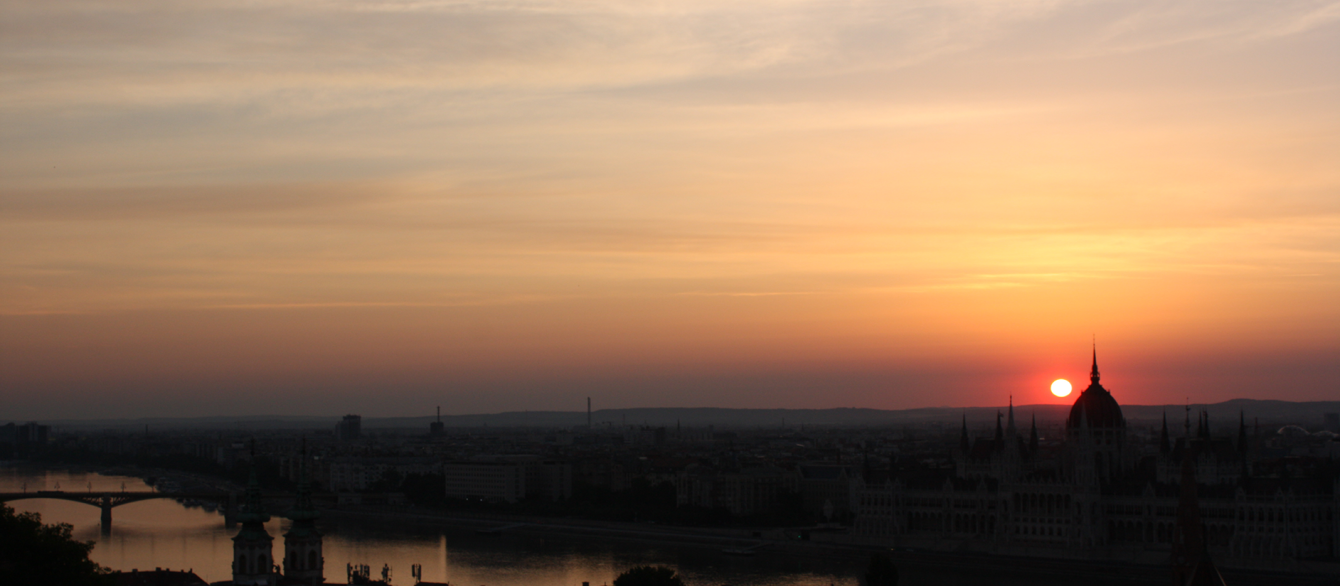 orange sunset over city in Hungary 