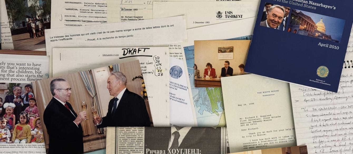 Collage of various diplomacy-related memos and photographs.