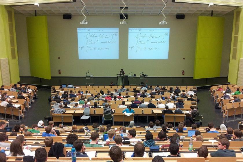 university lecture hall filled with students