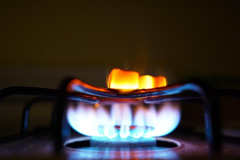 lit natural gas stove burner