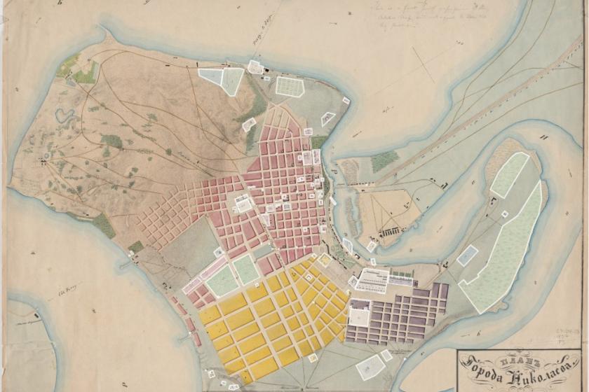 hand colored historical map of the town of Nikolaev