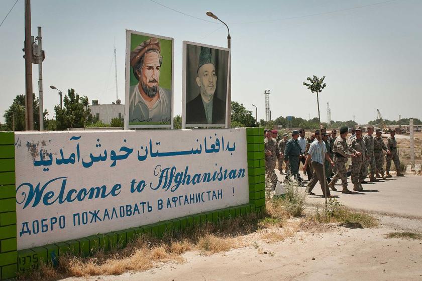 The Welcome to Afghanistan sign at Hairatan in northern Afghanistan