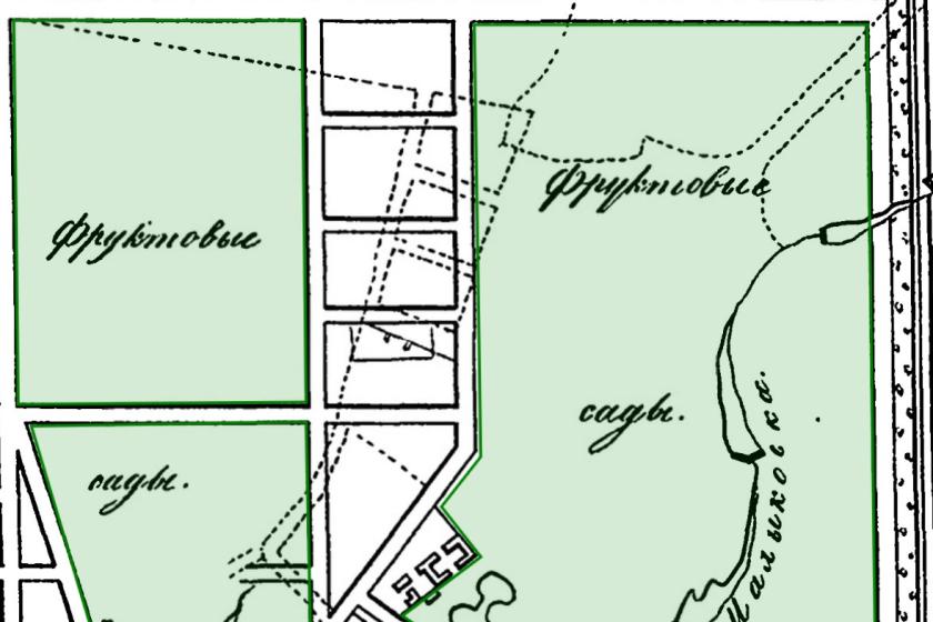 detail of a town plan with light green annotation