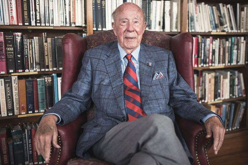George Shultz in 2017 at the Marines Memorial Club in San Francisco by Christopher Michel 