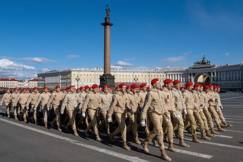 Soldiers marching in military parade