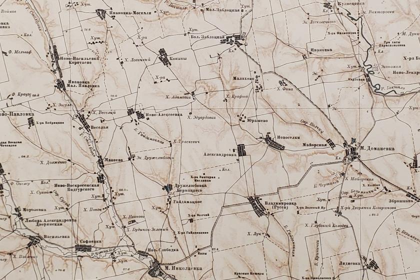 map detail showing settlements and topography