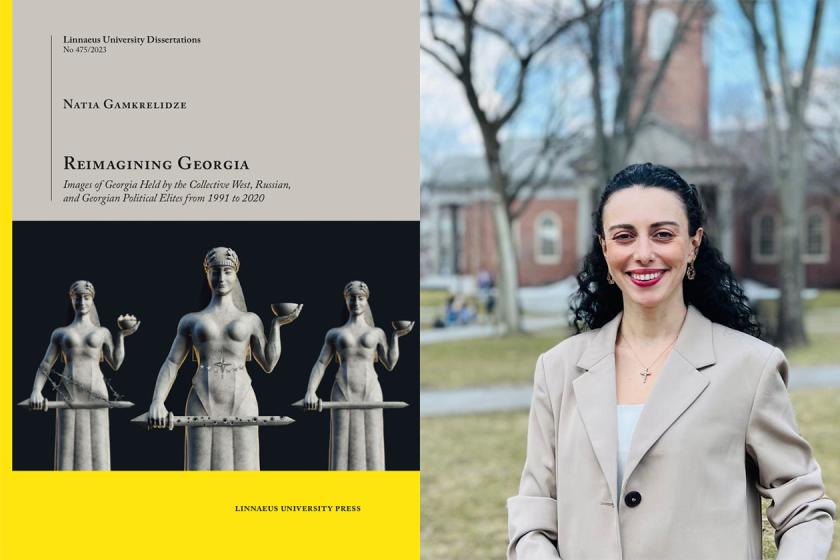 Left: Cover of Natia Gamkrelidze's book "Reimagining Georgia." Right: Portrait of Natia Gamkrelidze