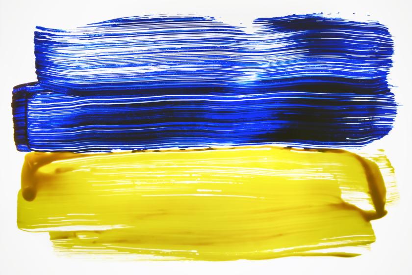 brush strokes in Ukrainian flag colors