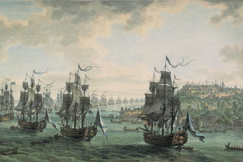Russian fleet under the command of Admiral Fyodor Ushakov, sailing through the Bosphorus