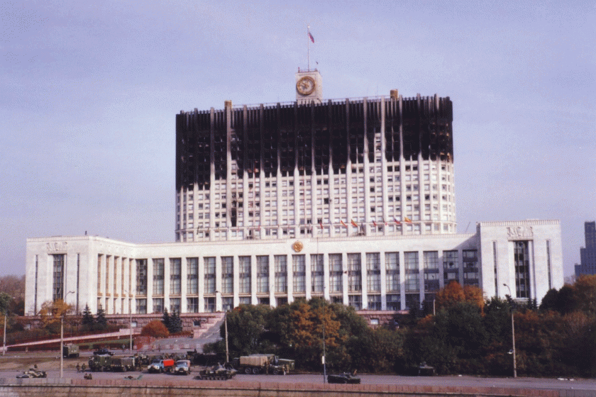 Burnt White House in Russia 1993