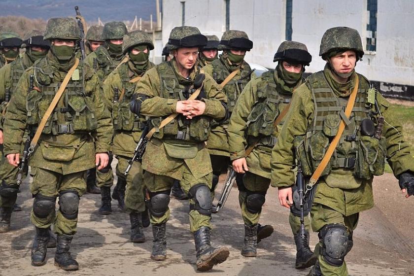 Armed men believed to be Russian soldiers in Perevalne, Crimea, March 2014