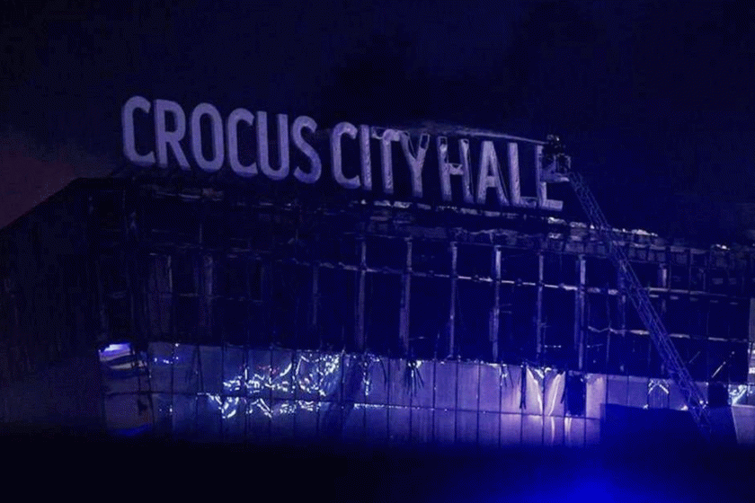 blueish dark photo of crocus city hall