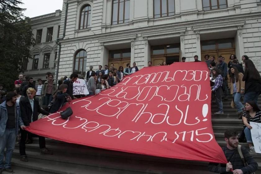 Auditorium 115 calling for education reform during protest at Tbilisi State University in 2016.