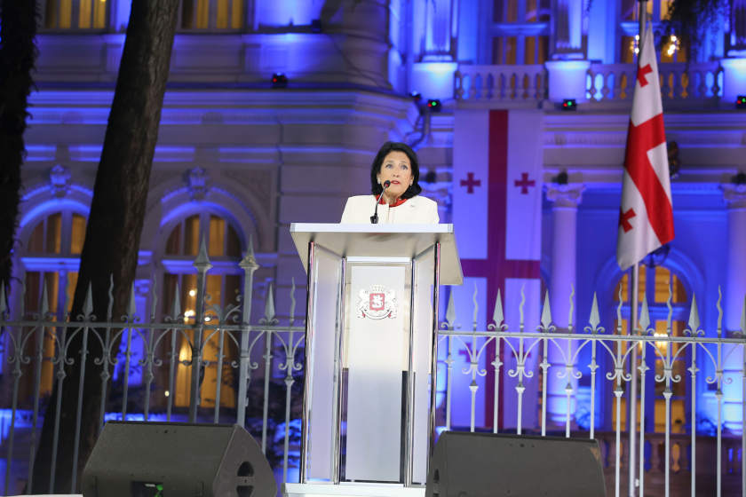 Salome Zourabichvili giving a speech at Orbeliani Palace on Independence Day. 26 May, 2024.