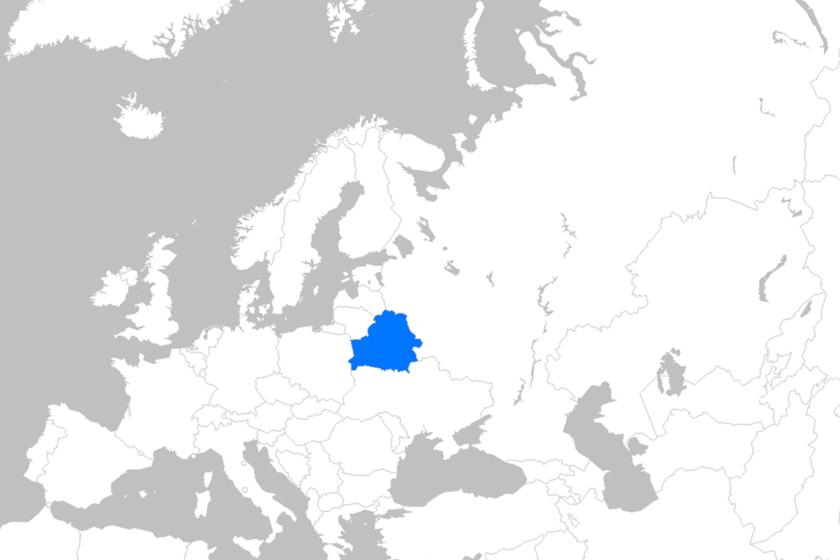 map of Europe that highlights Belarus in blue