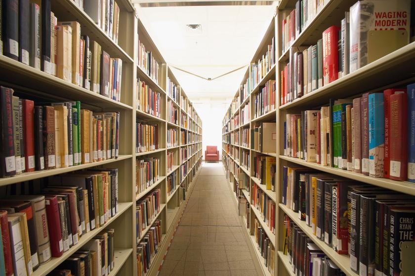 library shelves full of books