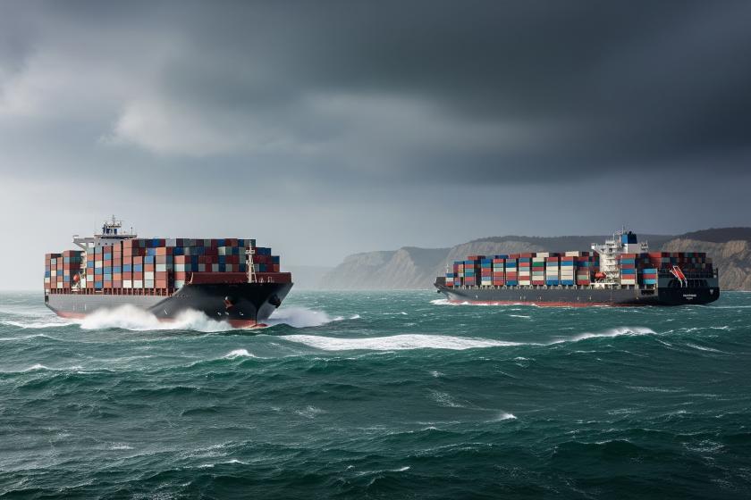 container ships at sea on a stormy day