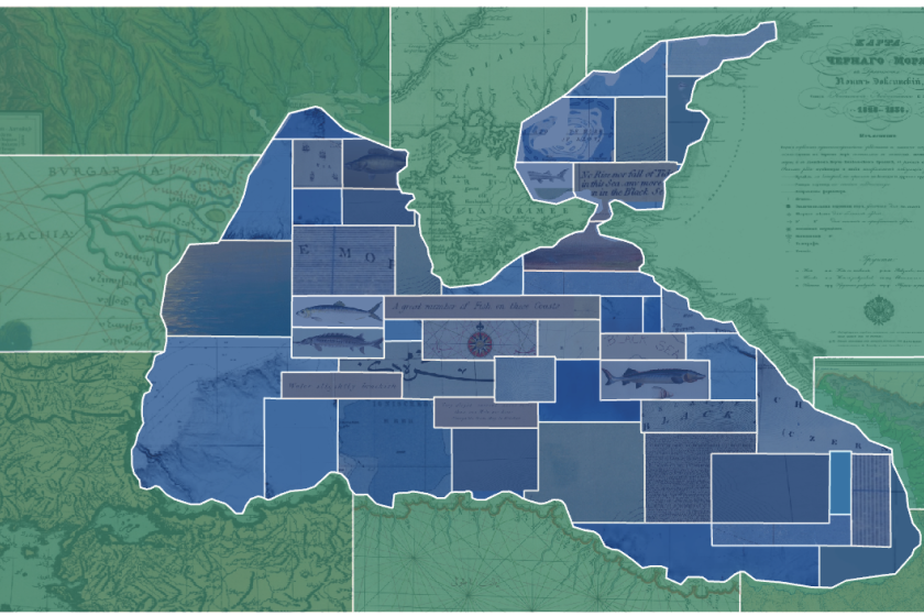 map mosaic of Black Sea with blue and green overlay